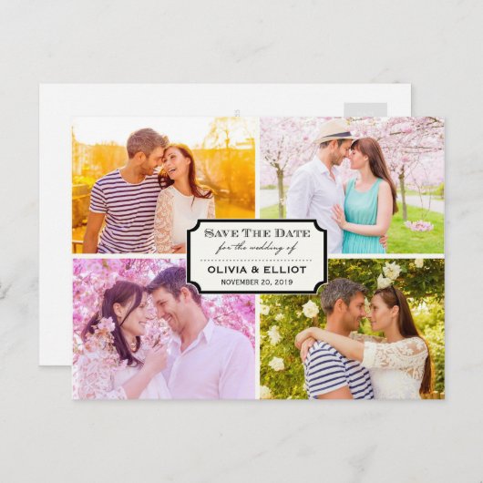 ヴィンテージクラシック蔵書票4枚の写真の保存日付 案内ポストカード (正面/裏面)