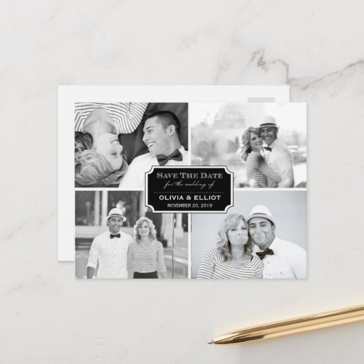 ヴィンテージクラシック蔵書票4枚の写真の保存日付 案内ポストカード (正面/裏面インサイチュ)