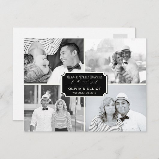 ヴィンテージクラシック蔵書票4枚の写真の保存日付 案内ポストカード (正面/裏面)