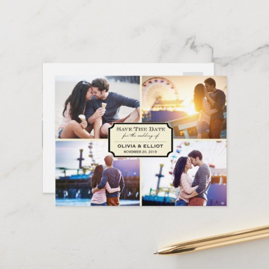 ヴィンテージクラシック蔵書票4枚の写真の保存日付 案内ポストカード (正面/裏面インサイチュ)