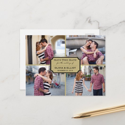 ヴィンテージクラシック蔵書票4枚の写真の保存日付 案内ポストカード (正面/裏面インサイチュ)