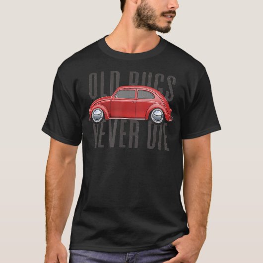 ヴィンテージクラシック車の古いバグ決して死ぬことのない乳母車 Tシャツ (正面)
