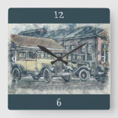 ヴィンテージクラシック車の壁時計 スクエア壁時計 (正面)