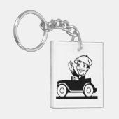 ヴィンテージクラシック車レトロ漫画ブラックwhi キーホルダー (正面左)