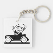 ヴィンテージクラシック車レトロ漫画ブラックwhi キーホルダー (裏面)