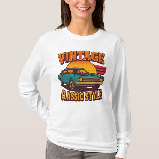 ヴィンテージクラシック車女子 Tシャツ (正面)
