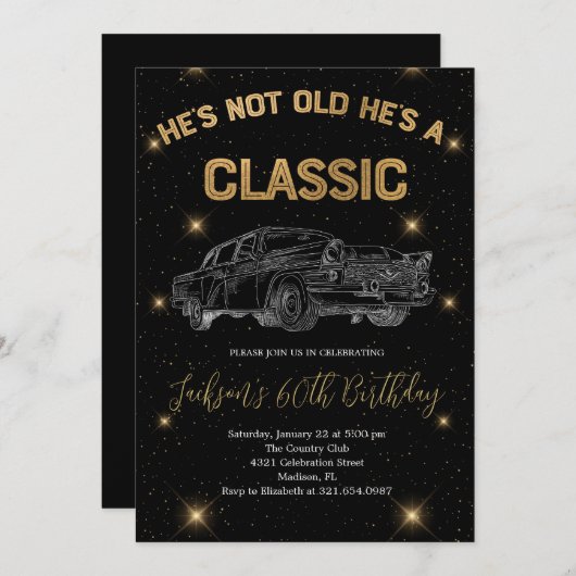 ヴィンテージクラシック車誕生日祝のパーティー 招待状 (正面/裏面)