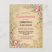ヴィンテージクラシック金ゴールドピンクフローラキンセアニェラ ポストカード (正面)