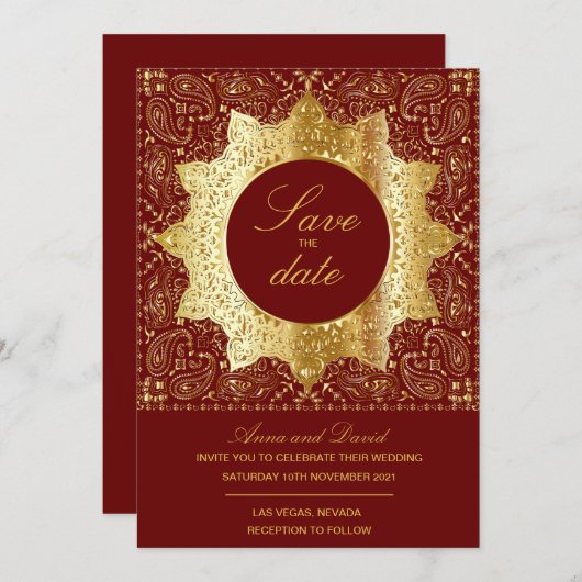 ヴィンテージクラシック金ゴールド保存日付招待状 招待状 (正面/裏面)