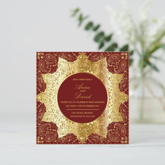 ヴィンテージクラシック金ゴールド結婚式招待状 招待状 (スタンド正面)