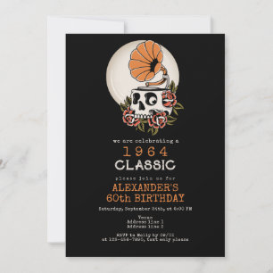 ヴィンテージクラシック音楽をテーマにしたゴシックスカル誕生日 招待状