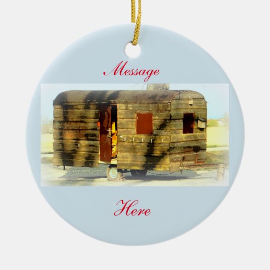 ヴィンテージクラシック風化木材キャラバン セラミックオーナメント (正面)
