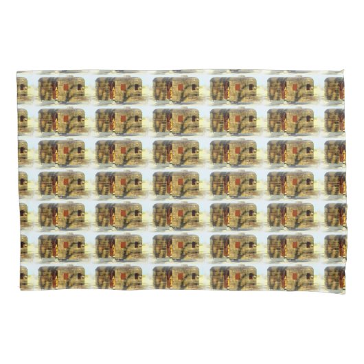 ヴィンテージクラシック風化木材キャラバン 枕カバー (正面)