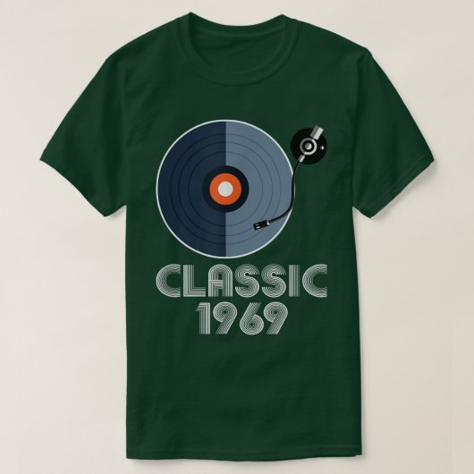 ヴィンテージクラシック1969 Vinyl Record Player Music Lov Tシャツ (デザイン正面)