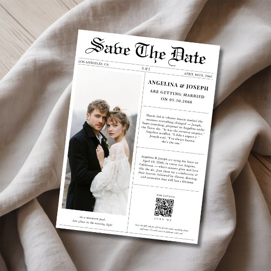 ヴィンテージクラシックQRコード新聞社結婚の写真 セーブザデート