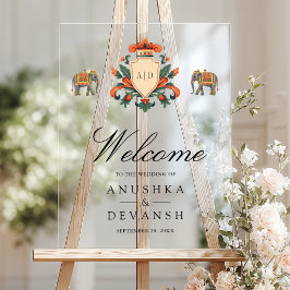 ヴィンテージクラステ象インド結婚式ウェルカム アクリルサイン