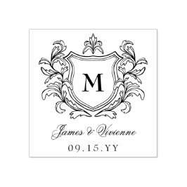 ヴィンテージクラストモノグラム 名前と結婚式の日付 ラバースタンプ