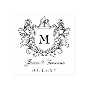 ヴィンテージクラストモノグラム 名前と結婚式の日付 ラバースタンプ