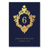 ヴィンテージクラスト ネイビーブルー 偽ゴールド エレガント ウェディング テーブルナンバー (正面)