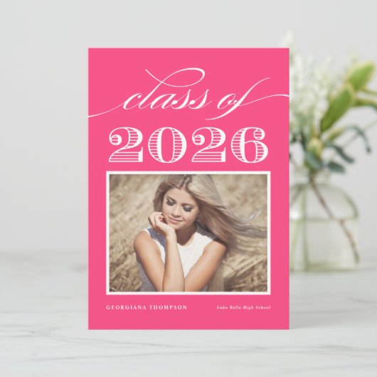 ヴィンテージクラス2025マゼンタ写真卒業 招待状 (スタンド正面)