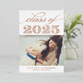 ヴィンテージクラス2025写真卒業バラ金ゴールド 箔招待状 (立ち正面)