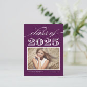 ヴィンテージクラス2025紫色の写真卒業 ポストカード (スタンド正面)