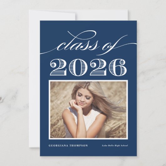 ヴィンテージクラス2025 Navy Blue写真卒業 招待状 (正面)