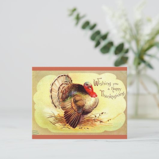 ヴィンテージクラッサドルターキーハッピーサンクスギビング シーズンポストカード (スタンド正面)