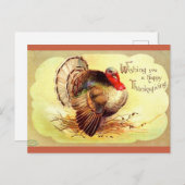 ヴィンテージクラッサドルターキーハッピーサンクスギビング シーズンポストカード (正面/裏面)
