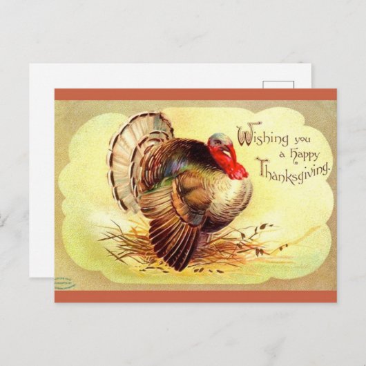 ヴィンテージクラッサドルターキーハッピーサンクスギビング シーズンポストカード (正面/裏面)