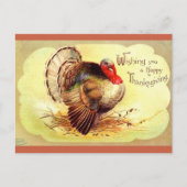 ヴィンテージクラッサドルターキーハッピーサンクスギビング シーズンポストカード (正面)