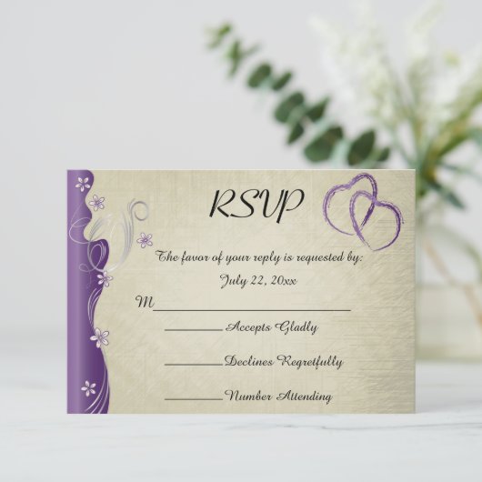 ヴィンテージクラッシー曲線デザイン | アメジストパープル 出欠カード (スタンド正面)