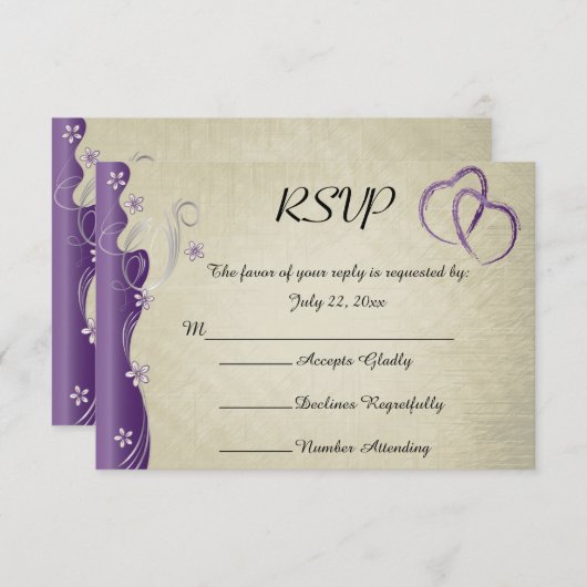 ヴィンテージクラッシー曲線デザイン | アメジストパープル 出欠カード (正面/裏面)