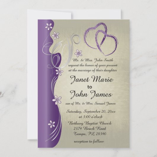 ヴィンテージクラッシー曲線デザイン | アメジストパープル 招待状 (正面)