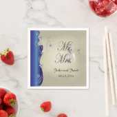 ヴィンテージクラッシー曲線デザイン |サファイアとシルバー スタンダードカクテルナプキン (インサイチュ)