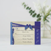 ヴィンテージクラッシー曲線デザイン |サファイアとシルバー 出欠カード (スタンド正面)