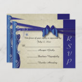 ヴィンテージクラッシー曲線デザイン |サファイアとシルバー 出欠カード (正面/裏面)