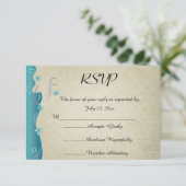 ヴィンテージクラッシー曲線デザイン | ターコイズ 出欠カード (スタンド正面)