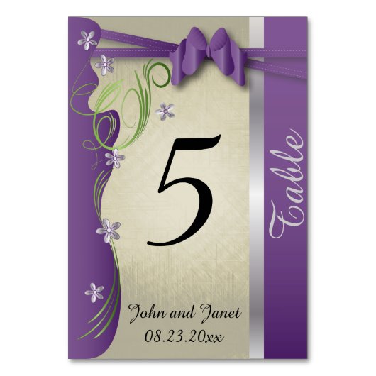 ヴィンテージクラッシー曲線デザイン |プラムパープル&グリーン テーブルナンバー (正面)