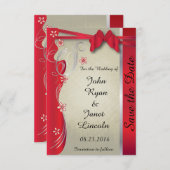 ヴィンテージクラッシー曲線デザイン |深い赤 セーブザデート (正面/裏面)