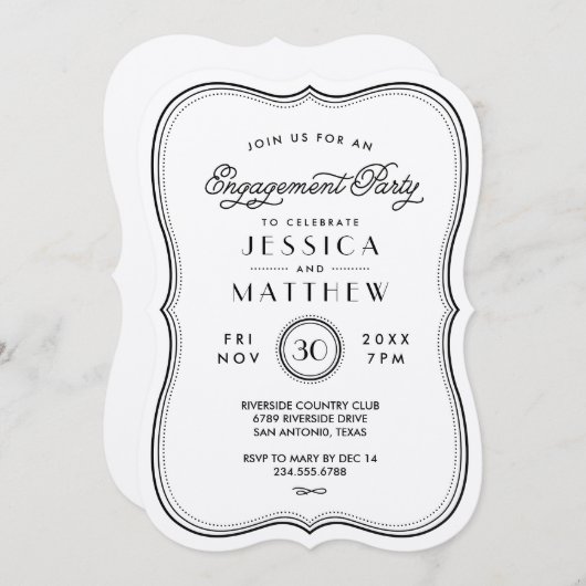 ヴィンテージクラフトアールデコ婚約パーティ招待状 招待状 (正面/裏面)