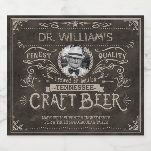 ヴィンテージクラフトカスタムビール醸造者写真名ブラウン ビールラベル (シングルラベル)