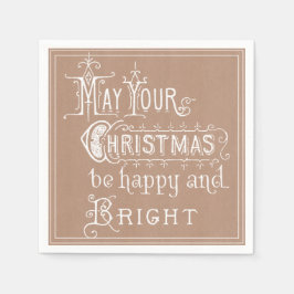 ヴィンテージクラフトクリスマスメッセージペーパーナプキン スタンダードカクテルナプキン