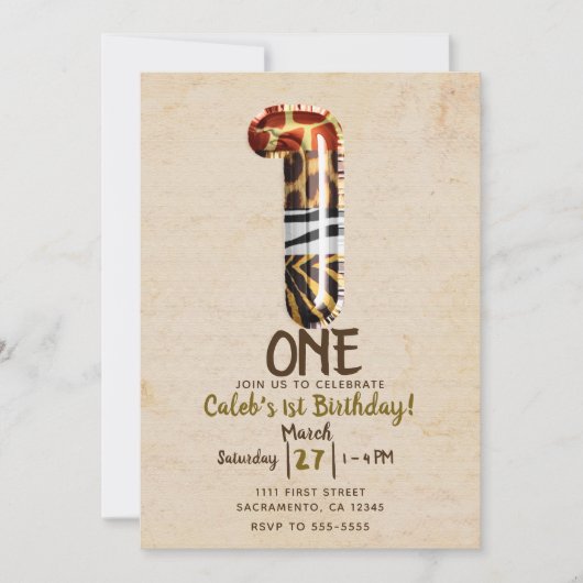 ヴィンテージクラフトサファリジャングルワン誕生日パーティー 招待状 (正面)