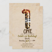 ヴィンテージクラフトサファリジャングルワン誕生日パーティー 招待状 (正面/裏面)
