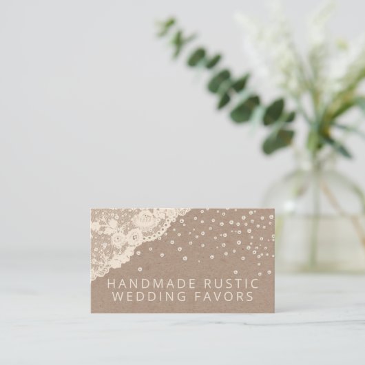 ヴィンテージクラフトレースパールズ手作り結婚式の引き出物 名刺 (スタンド正面)