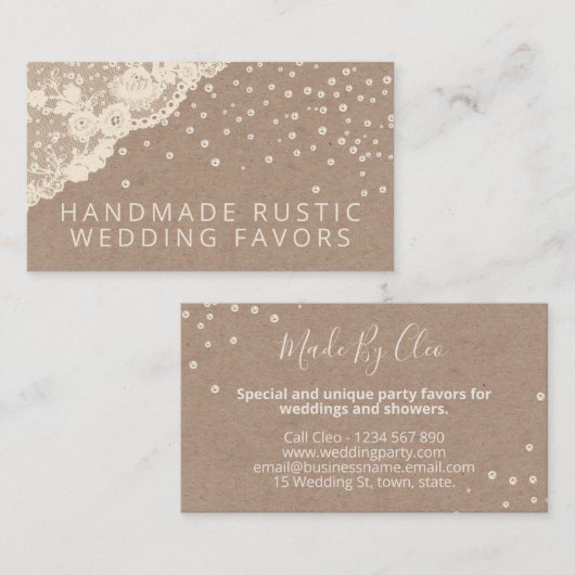 ヴィンテージクラフトレースパールズ手作り結婚式の引き出物 名刺 (正面/裏面)