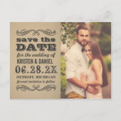 ヴィンテージクラフト写真ウェディング日付を保存 案内ポストカード (正面)