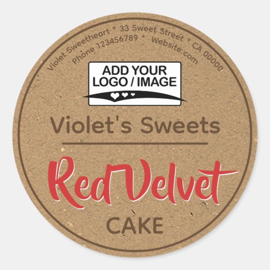 ヴィンテージクラフト紙レッドカップケーキケーキ生地ラベル ラウンドシール (正面)