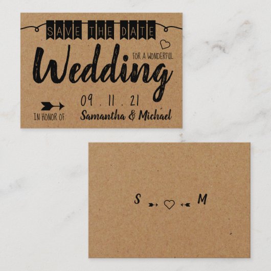 ヴィンテージクラフト紙効果、日付の保存 エンクロージャーカード (正面/裏面)